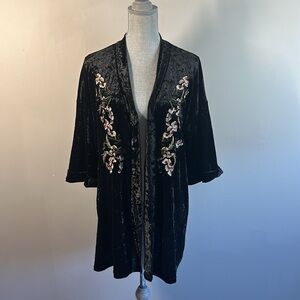 She + Sky Womens Black Velvet Dark Floral Embroidered Cardigan Size S Whimsigoth